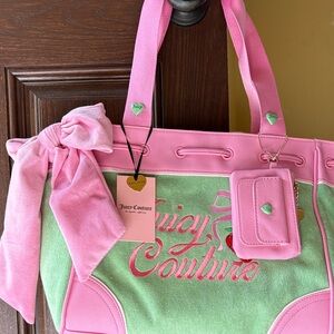 Juicy Couture Daydreamer Pink&Green color Tote with Strawberry & Bow Accent